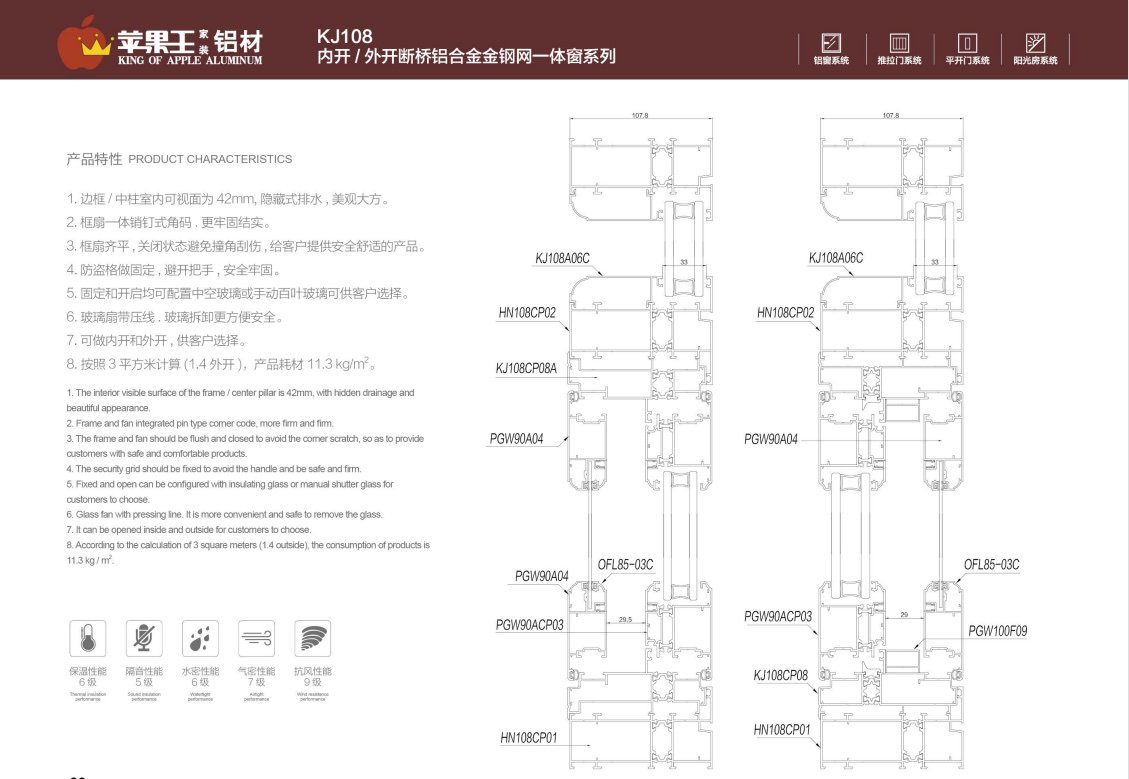 KJ108內(nèi)開(kāi)  外開(kāi)斷橋鋁合金金鋼網(wǎng)一體窗